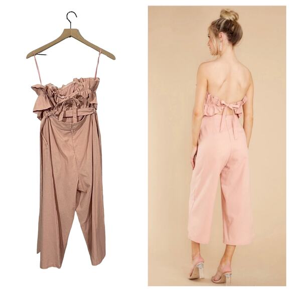 Saints + Secrets Strapless Cropped Linen Jumpsuit - Pink - Small - Picture 2 of 16